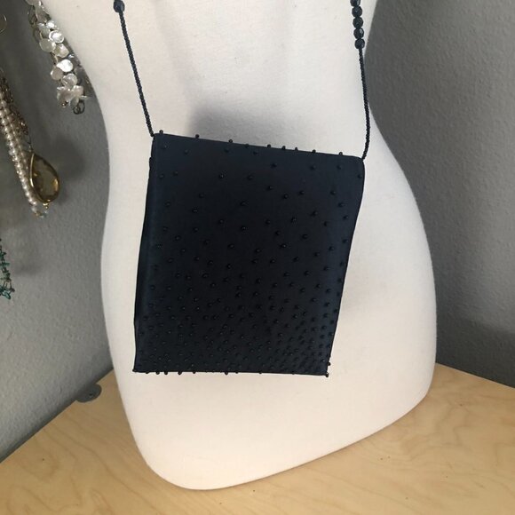 Vintage JESSICA MCCLINTOCK Satin Beaded Crossbody Bag - Whimsigoth - Picture 5 of 7